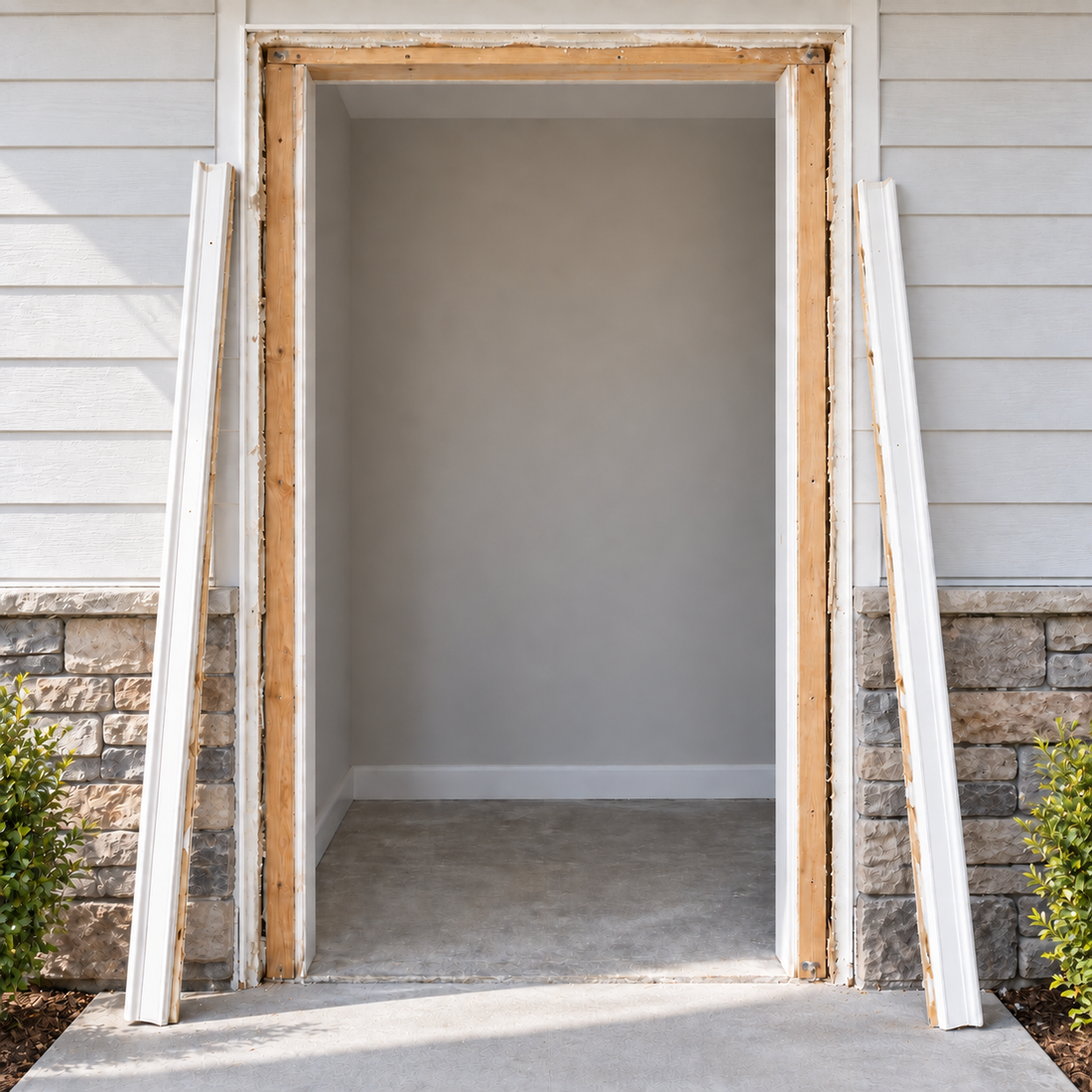 Wooden door rough opening with trim removed