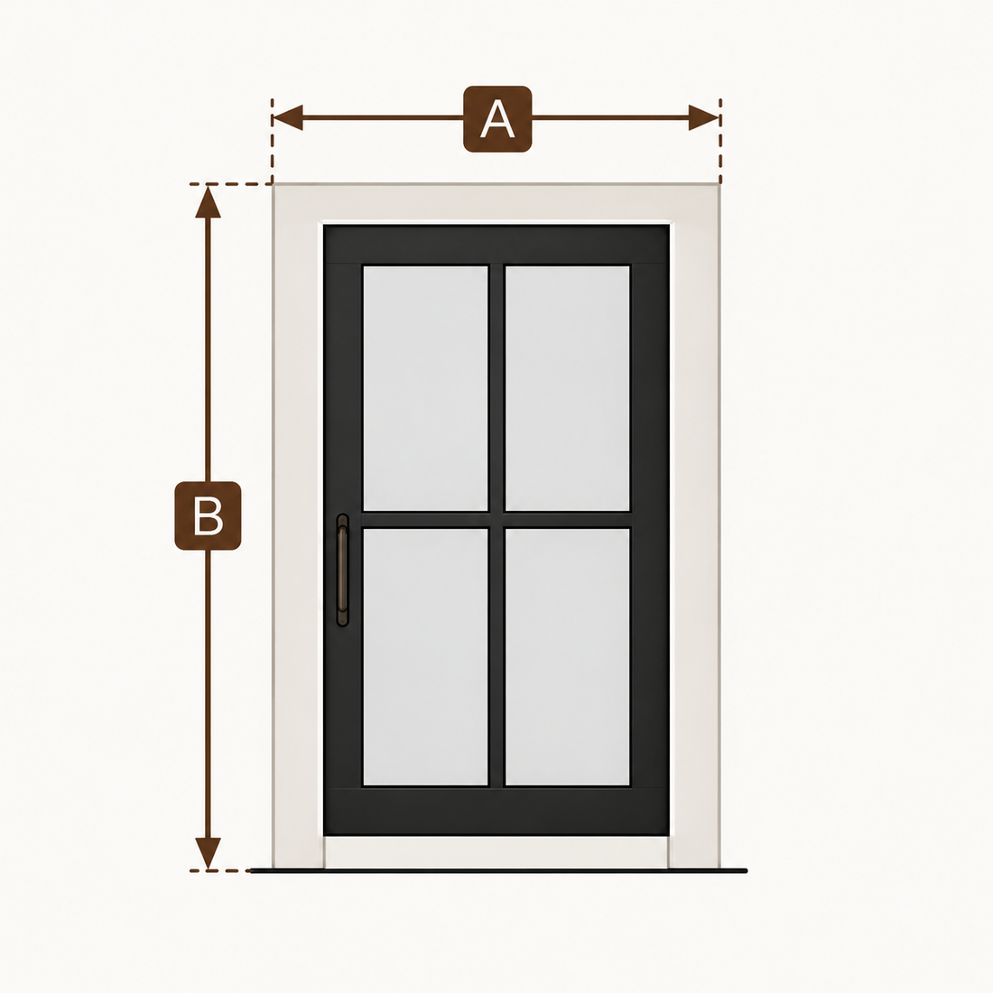Diagram showing the overall width and height of a framed door unit