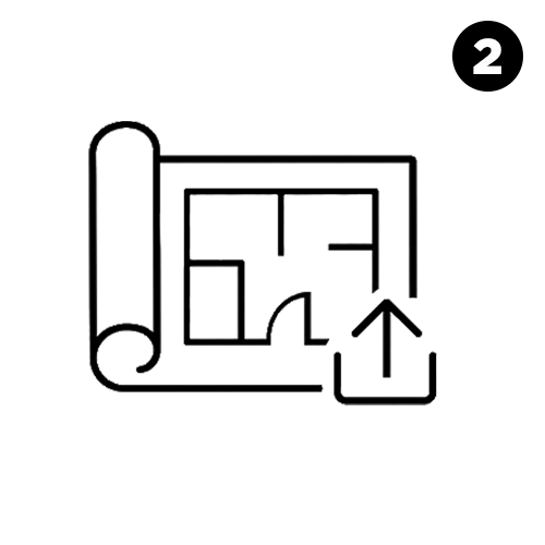 Step two icon showing project plans and a house