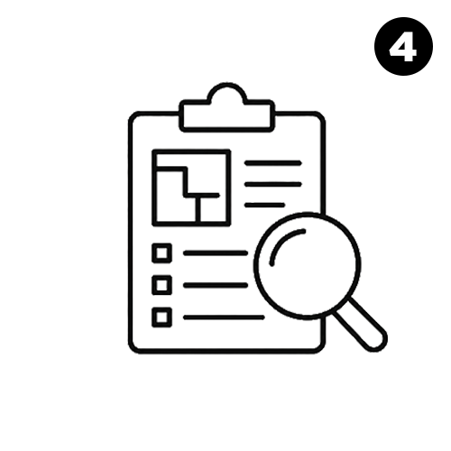 Step four icon showing a shipping crate and inspection magnifier