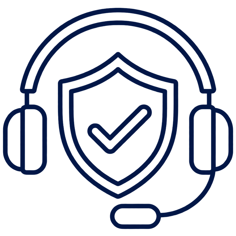 Headset and shield icon representing customer support