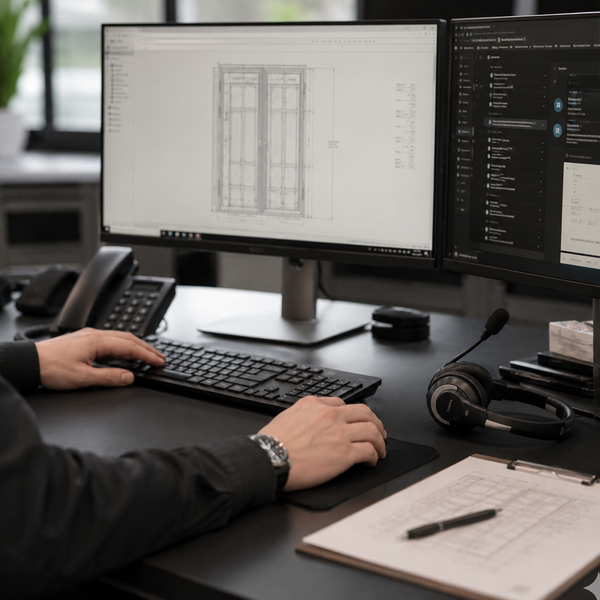 Iron door technical drawing displayed on a computer