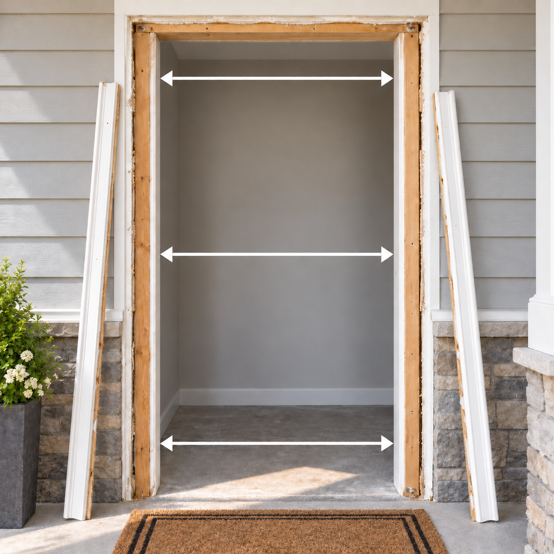 Wooden rough opening with width and height arrows