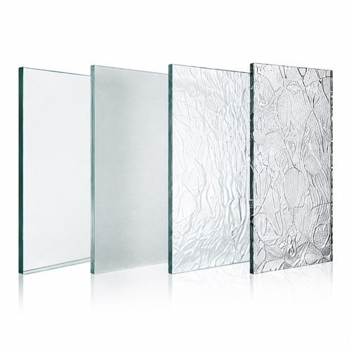 Clear, frosted and textured glass samples