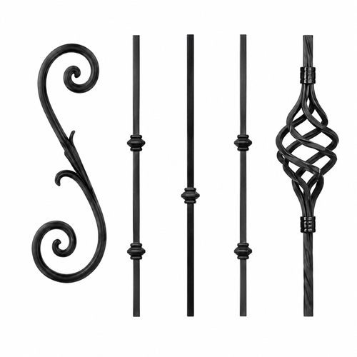 Five decorative iron door scrollwork designs