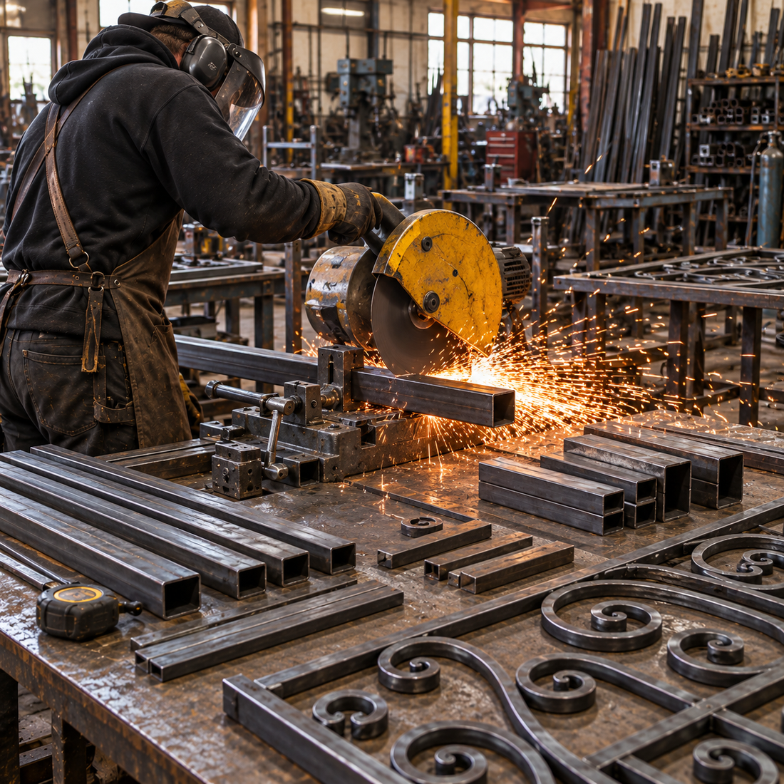 Cutting steel door components with a circular saw