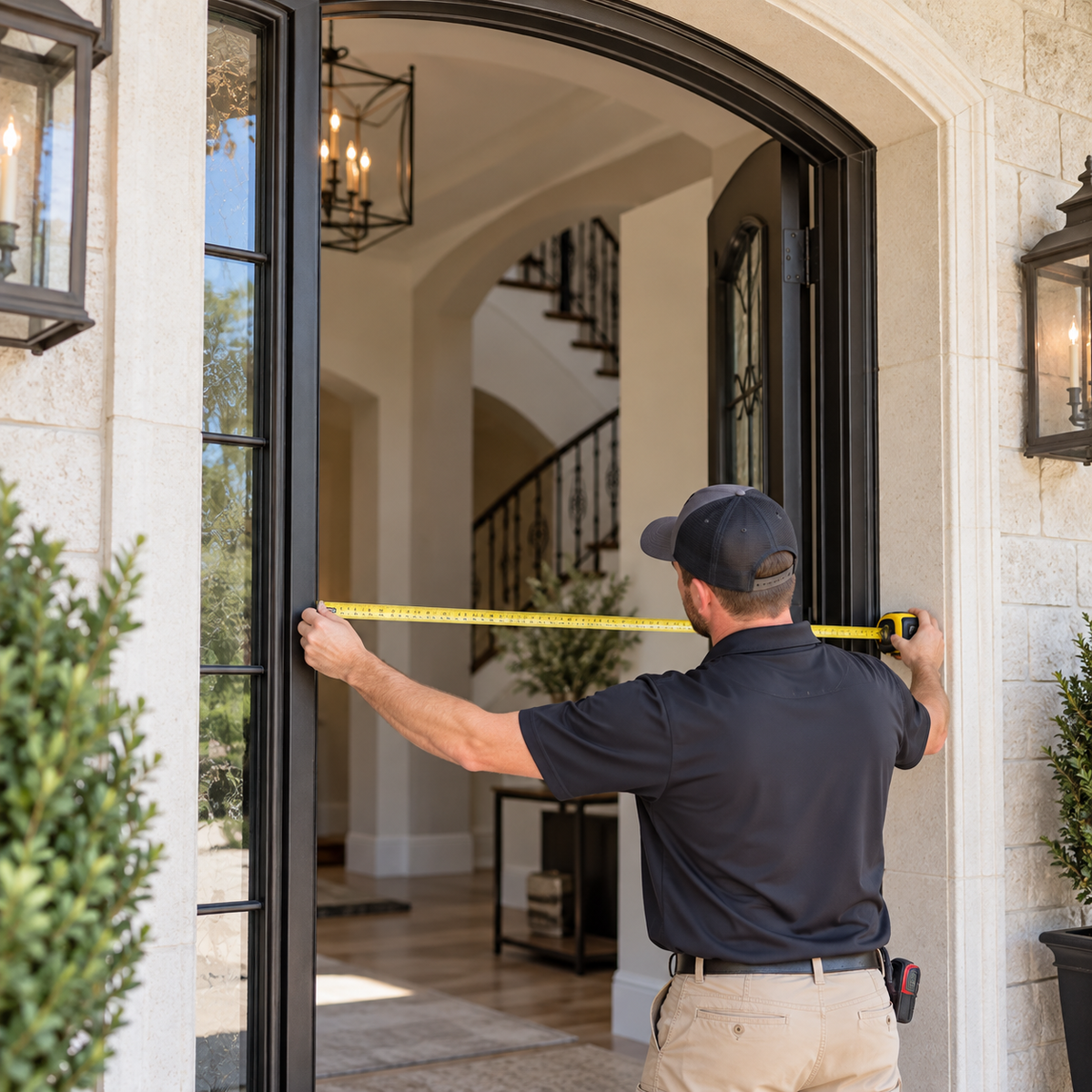 Worker reviewing door opening measurements on a clipboard