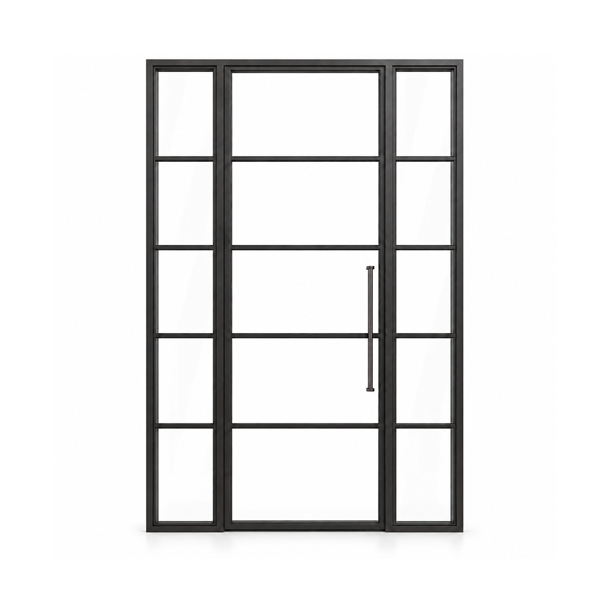 Black double iron wine cellar doors with grid glass panels