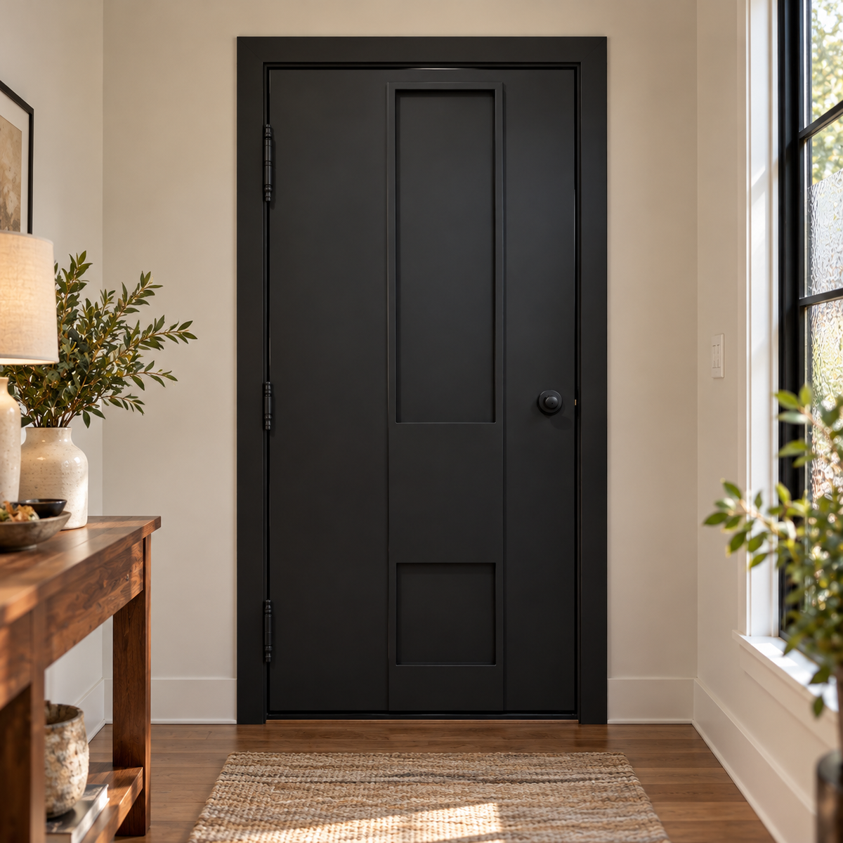 Interior view of the stacked panel iron door.